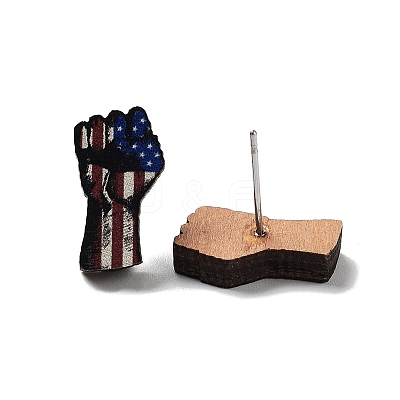 Independence Day Wood Stud Earrings EJEW-D108-01G-1