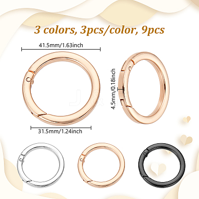 9Pcs 3 Colors Alloy Spring Gate Rings FIND-NB0006-25C-1