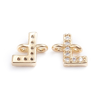 Brass Micro Pave Cubic Zirconia Letter Links ZIRC-I042-16G-L-1