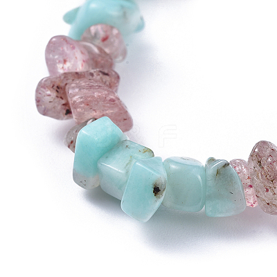 Natural Amazonite & Strawberry Quartz Chip Stretch Bracelets BJEW-JB04490-04-1