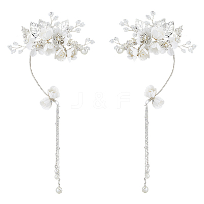 2Pcs 2 Styles Flower Crystal Rhinestone & Plastic Pearl Cuff Earrings EJEW-FH0001-13S-1