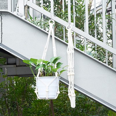2Pcs Handmade Macrame Polyester with Wood Bead Plant Hanger AJEW-HS0001-46-1
