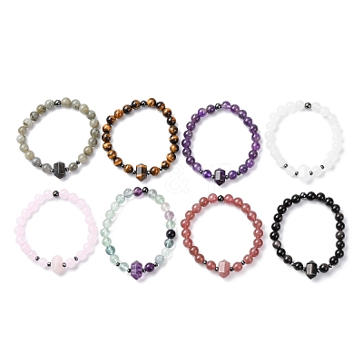 Natural Mixed Gemstone Beaded Stretch Bracelet for Women BJEW-A145-01-1