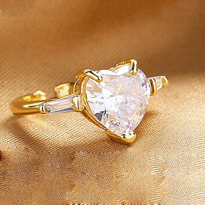 Brass Pave Cubic Zirconia Adjustable Cuff Rings for Women JI1426-1