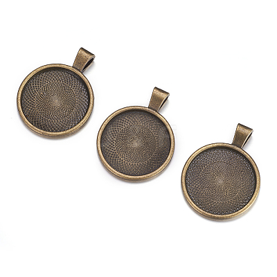 Flat Round Alloy Pendant Cabochon Settings LS-PALLOY-A15654-AB-1