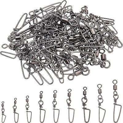 90Pcs 9 Style Brass Fishing Snaps Swivels FIND-FH0004-40-1