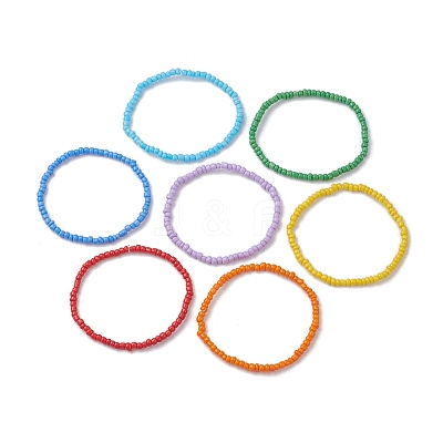 7 PCS Rainbow Style Glass Seed Beads Bracelets Sets for Women BJEW-JB10065-01-1