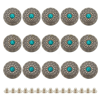 15Pcs 1-Hole Alloy & Plastic Beads Buttons BUTT-HY0001-11D-1