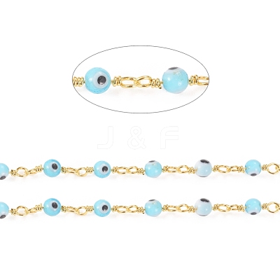 3.28 Feet Handmade Evil Eye Lampwork Round Beaded Chains X-CHC-G009-A-G01-1