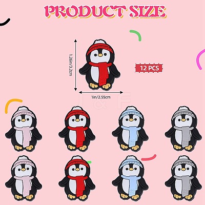 12Pcs 4 Colors Christmas Themed Food Grade Eco-Friendly Silicone Focal Beads SIL-SZ0001-15-1