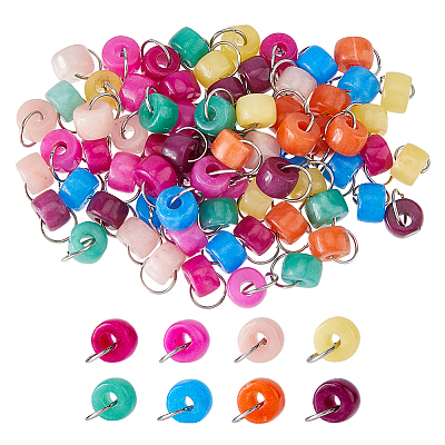80Pcs 8 Color Natural White Jade Dyed Flat Round Charms PALLOY-FH00059-1