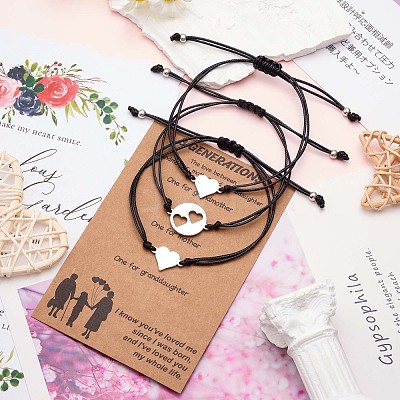 3Pcs 3 Style 430 Stainless Steel Heart Link Bracelets Set JB721A-1
