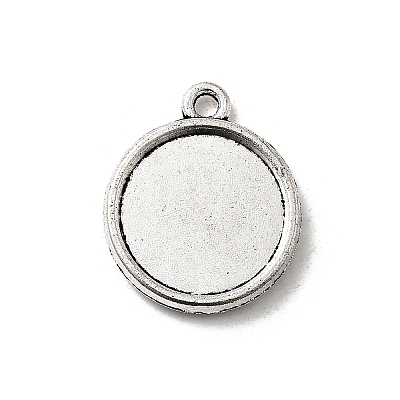 Tibetan Style Alloy Flat Round Pendant Cabochon Settings TIBEP-M022-48AS-1