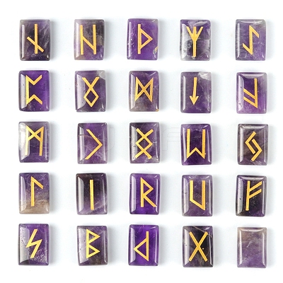 Rectangle Natural Amethyst Rune Stones PW-WG62729-04-1
