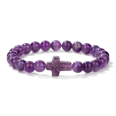Natural Amethyst Round Beads Stretch Bracelets LS-YG0612-7-1