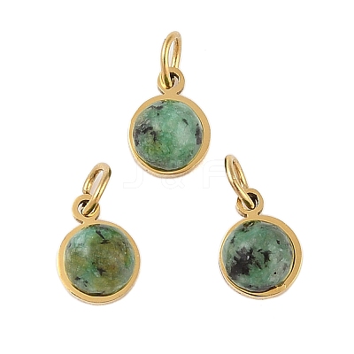 Ion Plating(IP) Natural African Turquoise(Jasper) Half Round Charms with Jump Ring STAS-A097-05G-16-1