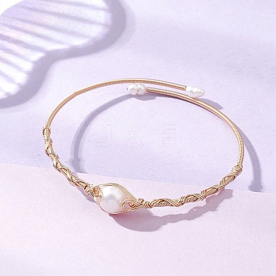 Copper Wired Pearl Cuff Bangles for Women BJEW-JB13438-1
