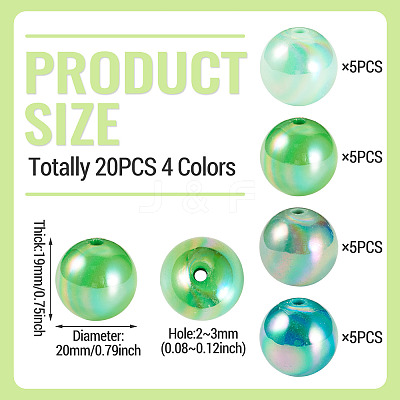 20Pcs 4 Colors UV Plating Opaque Acrylic Beads MACR-TADJ0001-03A-1