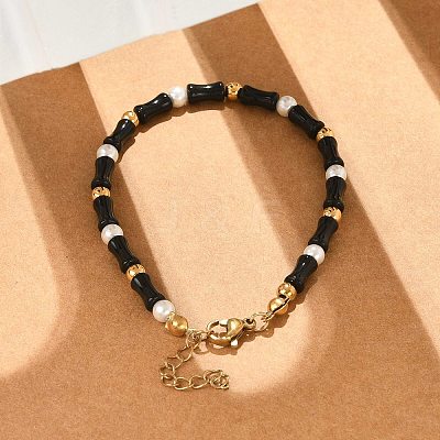 304 Stainless Steel Beaded Bracelets for Women BJEW-M056-08G-04-1