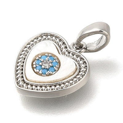 Brass Micro Pave Cubic Zirconia and Shell Pendants KK-K388-77P-02-1
