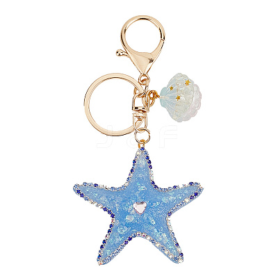 1Pc Diamond-Studded Starfish Shell Car Zinc Alloy
 Keychain Acrylic Cute Men and Women Bag Pendant Metal Keychain Ring Gift KEYC-SP0001-18A-1