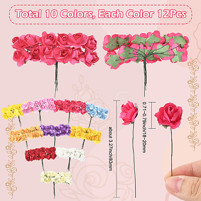 120Pcs 10 Colors Paper Artificial Rose Flower DIY-SP0005-83-1