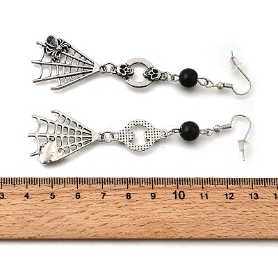 Halloween Alloy Skull Dangle Earrings EJEW-K316-01B-AS-1