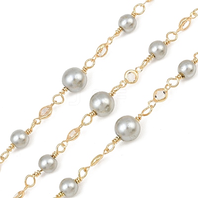 Rack Plating Brass & Round ABS Imitation Pearl & Glass Beaded Link Chains KK-CBA3816-01B-1