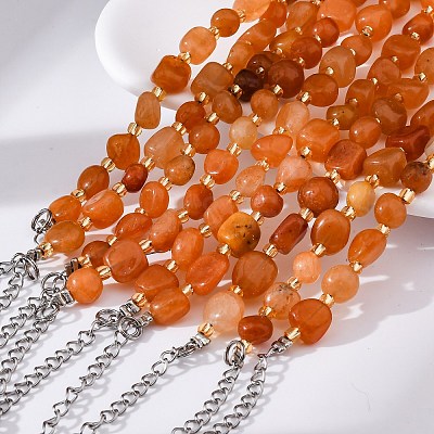 Natural Red Aventurine Beaded Bracelets for Women G-P563-07P-07-1