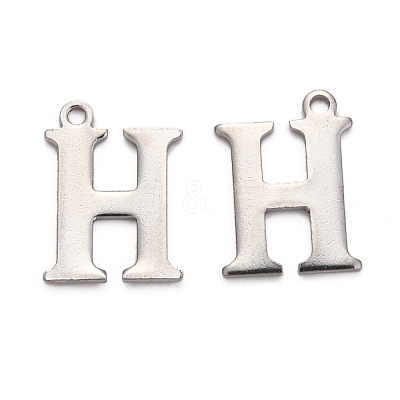 Tarnish Resistant 304 Stainless Steel Alphabet Charms STAS-H122-H-P-1