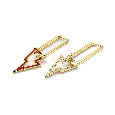 Lightning Bolt Golden Brass Dangle Hoop Earrings EJEW-L268-018G-03-1