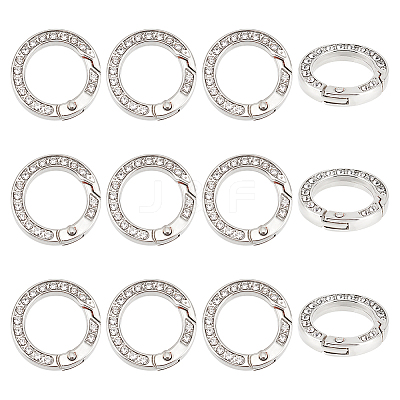 12pcs Alloy Spring Gate Ring with Rhinestone FIND-UN0003-37P-1