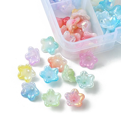 120Pcs 8 Colors UV Plating Iridescent Acrylic Bead Caps OACR-FS0001-64-1