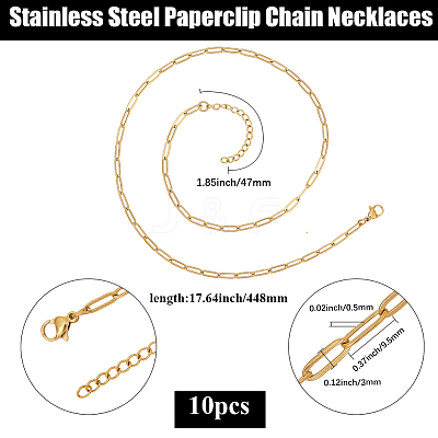 10Pcs 667 Stainless Steel Paperclip Chain Necklaces NJEW-BBC0001-48B-G-1