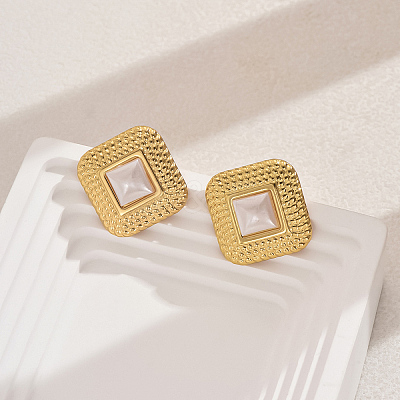 201 Stainless Steel Glass Stud Earrings XG9107-5-1