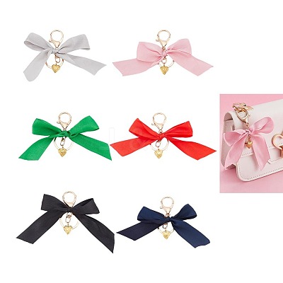 6Pcs 6 Colors Polyester Bowknot Pendant Decoration KEYC-AR00003-1