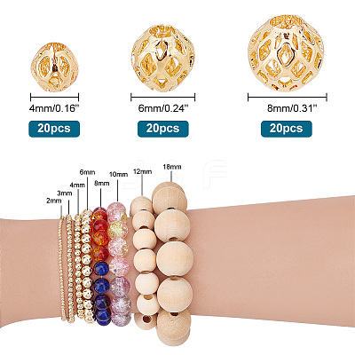 60Pcs 3 Style Brass Hollow Beads KK-PH0009-25-1