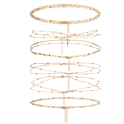6 Styles Alloy Double Lyaer Round Ball Chain Waist Chains for Women AJEW-PH0008-07-1
