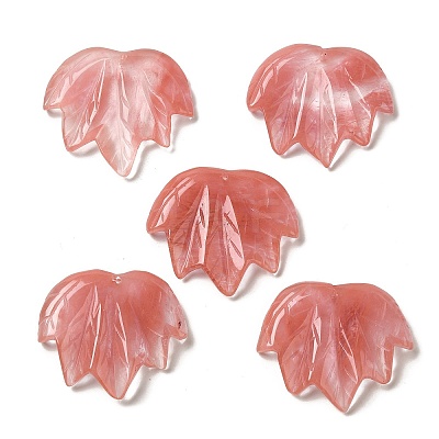 Cherry Quartz Glass Carved Pendants G-K353-01H-1