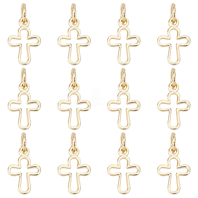 14Pcs Brass Tiny Cross Charms KK-LP0001-51-1
