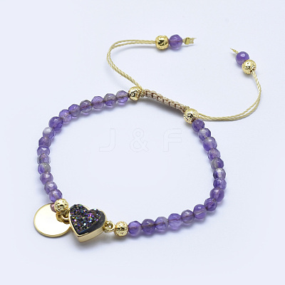 Natural Amethyst Braided Bead Bracelets BJEW-I258-G01-1