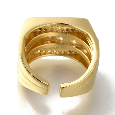 Rack Plating Rectangle Brass Clear Cubic Zirconia Open Cuff Rings RJEW-S411-21G-1