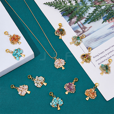 28Pcs 7 Styles Tibetan Style Alloy Gemstone Chip European Dangle Charms PALLOY-FH00009-1