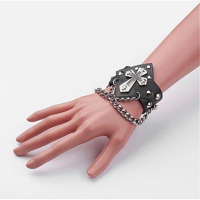 Punk Rock Style Cowhide Leather Rivet Bracelets BJEW-D438-07-1