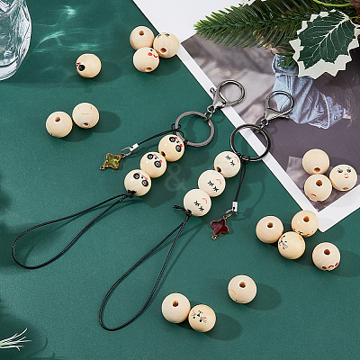 80Pcs 8 Styles Printed Wood European Beads WOOD-DC0001-07-1