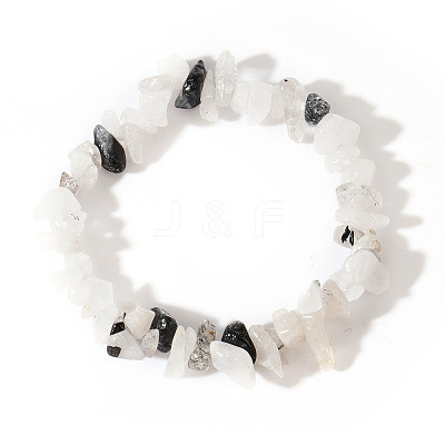 Natural Tourmalinated Quartz Chips Bead Stretch Bracelets for Women Men CI5318-23-1