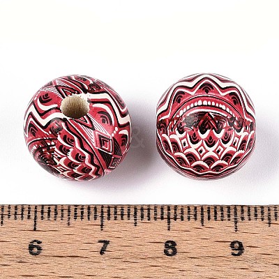 Bohemian Style Printed Schima Wood Beads WOOD-T032-31M-1