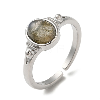 Natural Mixed Gemstone Oval Open Cuff Rings RJEW-M155-07P-1