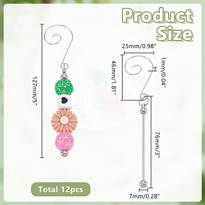 12Pcs Iron Beaded Hook Christmas Tree Decoration AJEW-AR0005-57-1