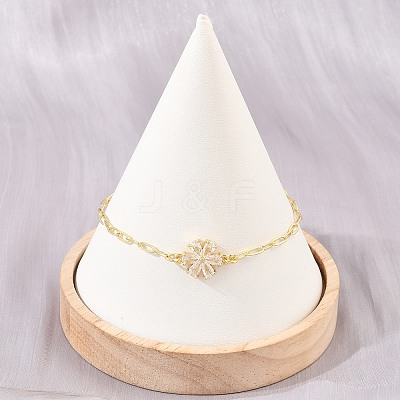 Brass Pave Cubic Zirconia Flower Link Bracelets for Women KK-CBA68DA-07B-G-1
